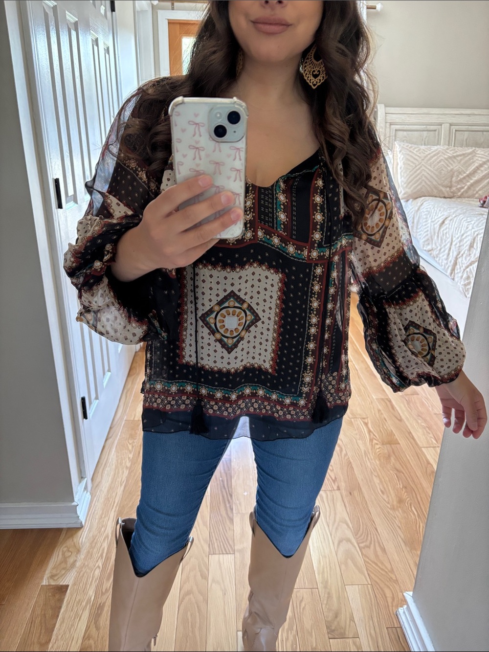 Bohemian balloon sleeve top made in Italy
